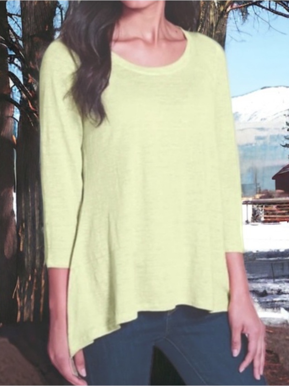 Eileen Fisher Organic Linen/Cotton Scoop Neck Top Lime Green/Yellow Size 2X